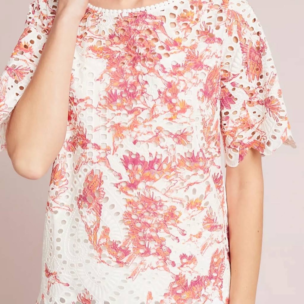 Anthro Porridge Eyelet Pink Tee